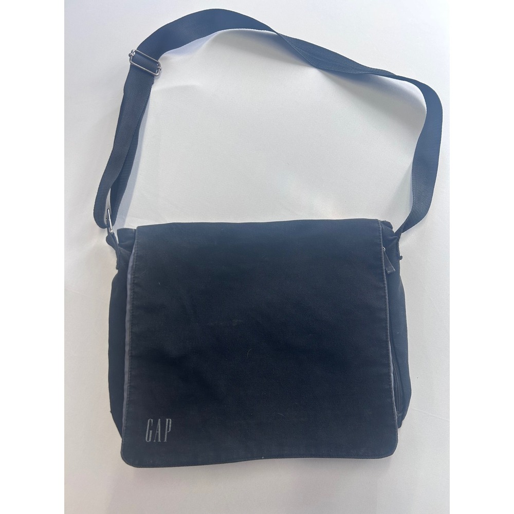 Gap Messenger Bag Unisex Medium Black Canvas Crossbody Flap Pocket